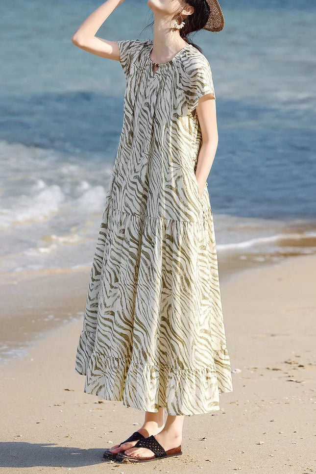Casual Vacation French Striped Printed Dress - liwisi