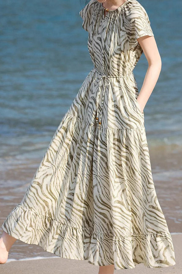 Casual Vacation French Striped Printed Dress - liwisi