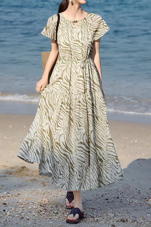 Casual Vacation French Striped Printed Dress - liwisi