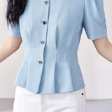 Elegant Commuter V-Neck Puff Sleeve Shirt - liwisi