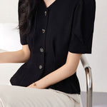 Elegant Commuter V-Neck Puff Sleeve Shirt - liwisi