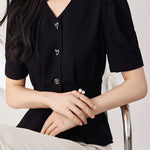 Elegant Commuter V-Neck Puff Sleeve Shirt - liwisi