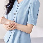 Elegant Commuter V-Neck Puff Sleeve Shirt - liwisi