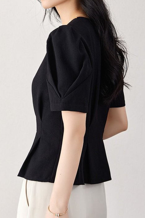 Elegant Commuter V-Neck Puff Sleeve Shirt - liwisi