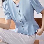 Elegant Commuter V-Neck Puff Sleeve Shirt - liwisi