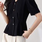 Elegant Commuter V-Neck Puff Sleeve Shirt - liwisi