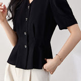 Elegant Commuter V-Neck Puff Sleeve Shirt - liwisi