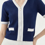 Elegant Commuter Double Zipper Color Block Edge Knit Sweater - liwisi
