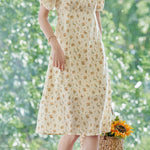 Casual Floral V-Neck Puff Sleeve Dress - liwisi