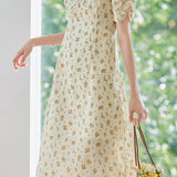 Casual Floral V-Neck Puff Sleeve Dress - liwisi