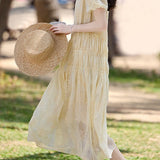 Gentle Commuter French V-Neck Puff Sleeve Dress - liwisi