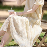 Gentle Commuter French V-Neck Puff Sleeve Dress - liwisi