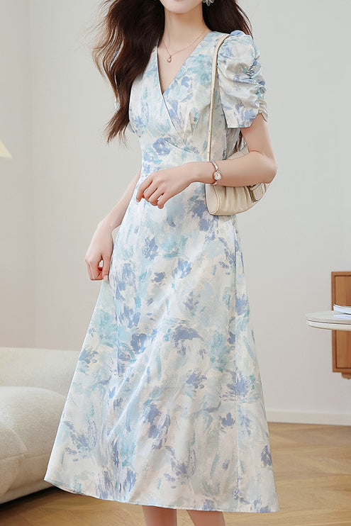 Gentle Commuter French Gradient Printed Dress - liwisi