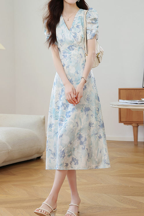 Gentle Commuter French Gradient Printed Dress - liwisi