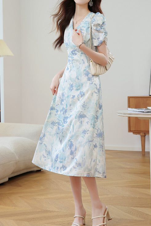 Gentle Commuter French Gradient Printed Dress - liwisi