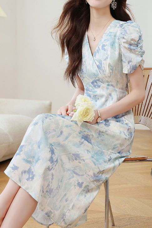 Gentle Commuter French Gradient Printed Dress - liwisi
