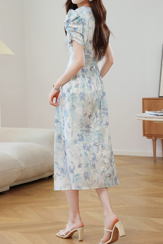 Gentle Commuter French Gradient Printed Dress - liwisi