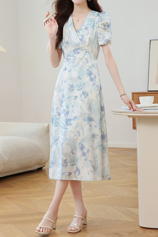 Gentle Commuter French Gradient Printed Dress - liwisi