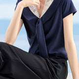 Elegant Commuter French Lace Spliced Knit T-Shirt - liwisi