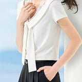 Elegant Commuter French Lace Spliced Knit T-Shirt - liwisi