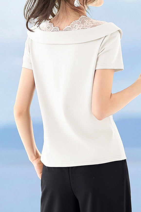 Elegant Commuter French Lace Spliced Knit T-Shirt - liwisi