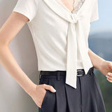 Elegant Commuter French Lace Spliced Knit T-Shirt - liwisi