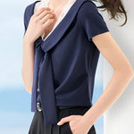 Elegant Commuter French Lace Spliced Knit T-Shirt - liwisi