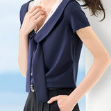 Elegant Commuter French Lace Spliced Knit T-Shirt - liwisi