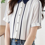 Elegant Commuter Contrast Vertical Stripe Shirt - liwisi