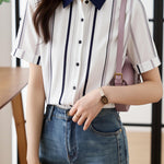 Elegant Commuter Contrast Vertical Stripe Shirt - liwisi