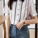 Elegant Commuter Contrast Vertical Stripe Shirt - liwisi