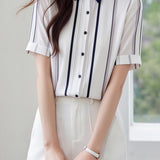 Elegant Commuter Contrast Vertical Stripe Shirt - liwisi