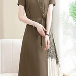 Elegant Commuter Patchwork Shirt Dress - liwisi
