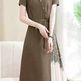 Elegant Commuter Patchwork Shirt Dress - liwisi