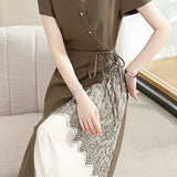 Elegant Commuter Patchwork Shirt Dress - liwisi