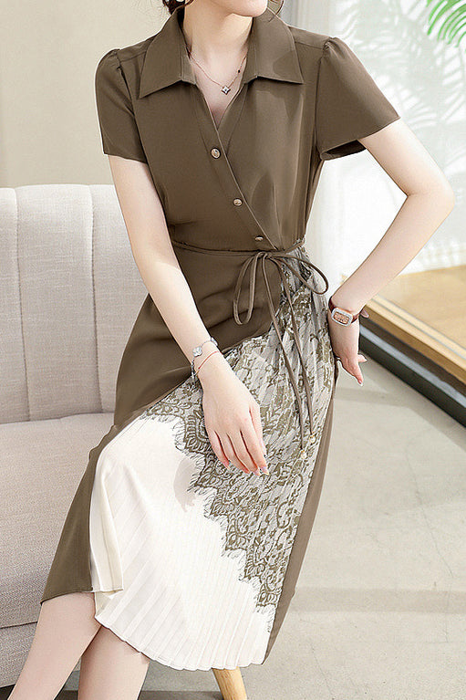 Elegant Commuter Patchwork Shirt Dress - liwisi