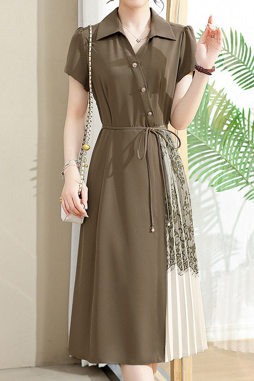 Elegant Commuter Patchwork Shirt Dress - liwisi