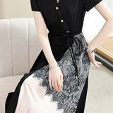 Elegant Commuter Patchwork Shirt Dress - liwisi