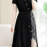 Elegant Commuter Patchwork Shirt Dress - liwisi