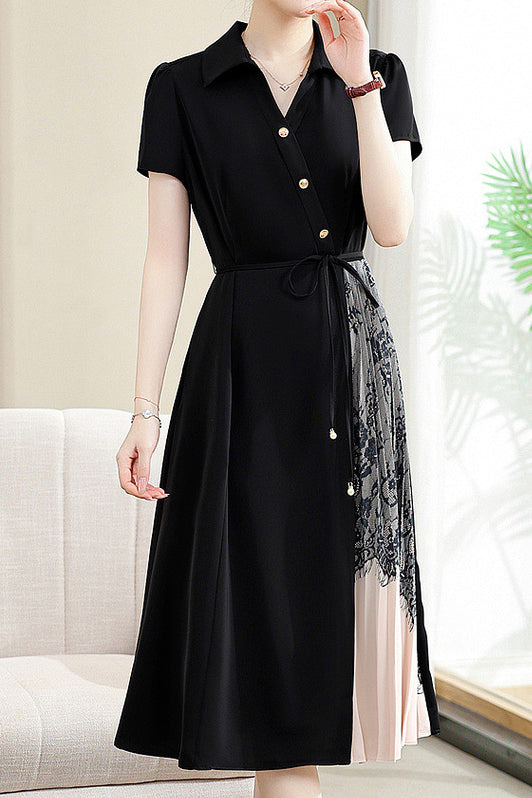 Elegant Commuter Patchwork Shirt Dress - liwisi