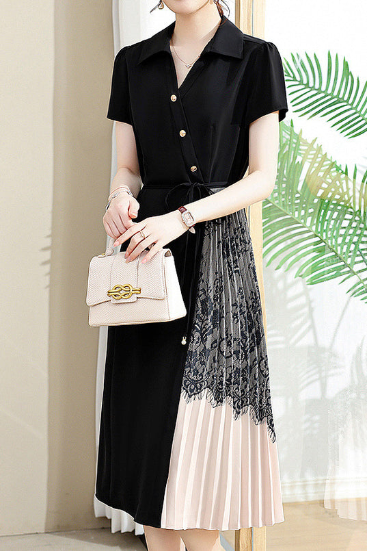 Elegant Commuter Patchwork Shirt Dress
