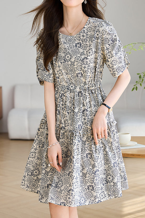 Elegant Commuter French Geometric Print Dress - liwisi