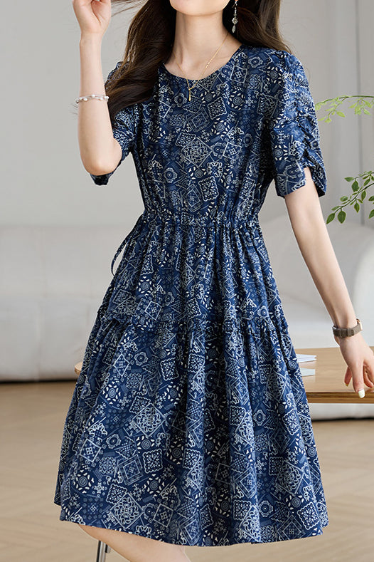 Elegant Commuter French Geometric Print Dress