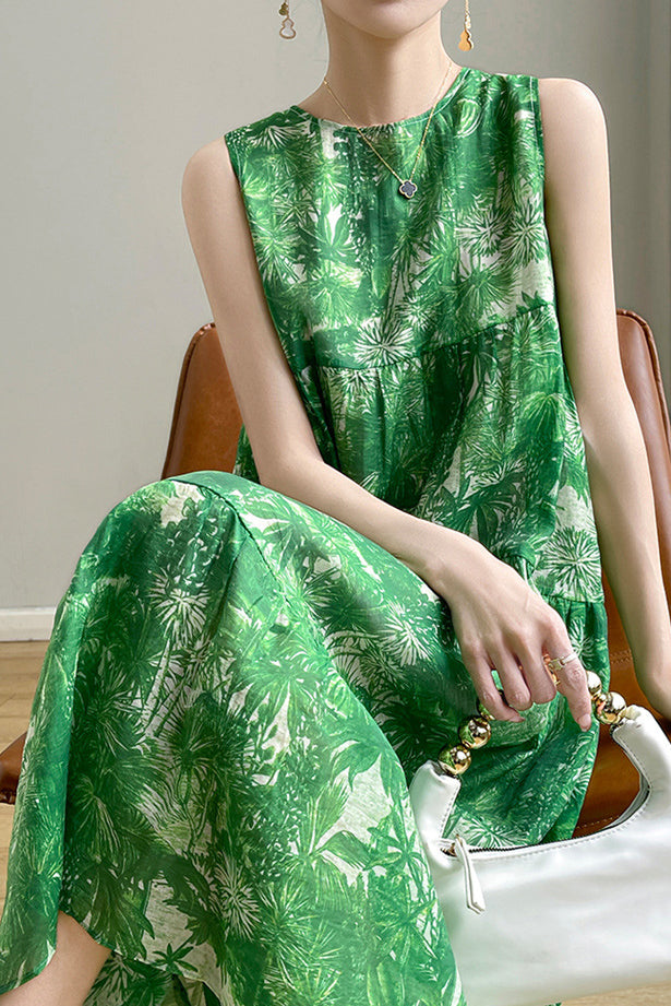 Casual Sleeveless Floral Tiered Dress - liwisi