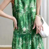 Casual Sleeveless Floral Tiered Dress - liwisi