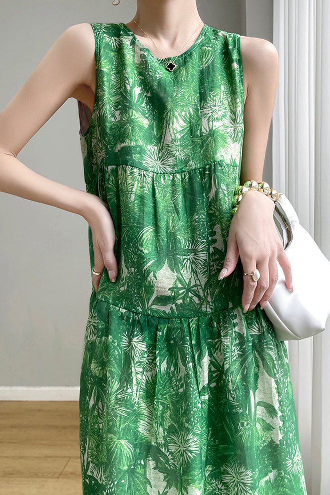 Casual Sleeveless Floral Tiered Dress - liwisi