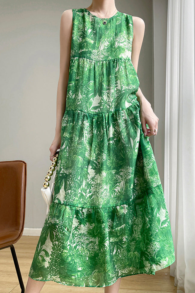 Casual Sleeveless Floral Tiered Dress - liwisi