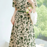 Commuter Botanical Floral Printed V-Neck Dress