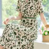 Commuter Botanical Floral Printed V-Neck Dress