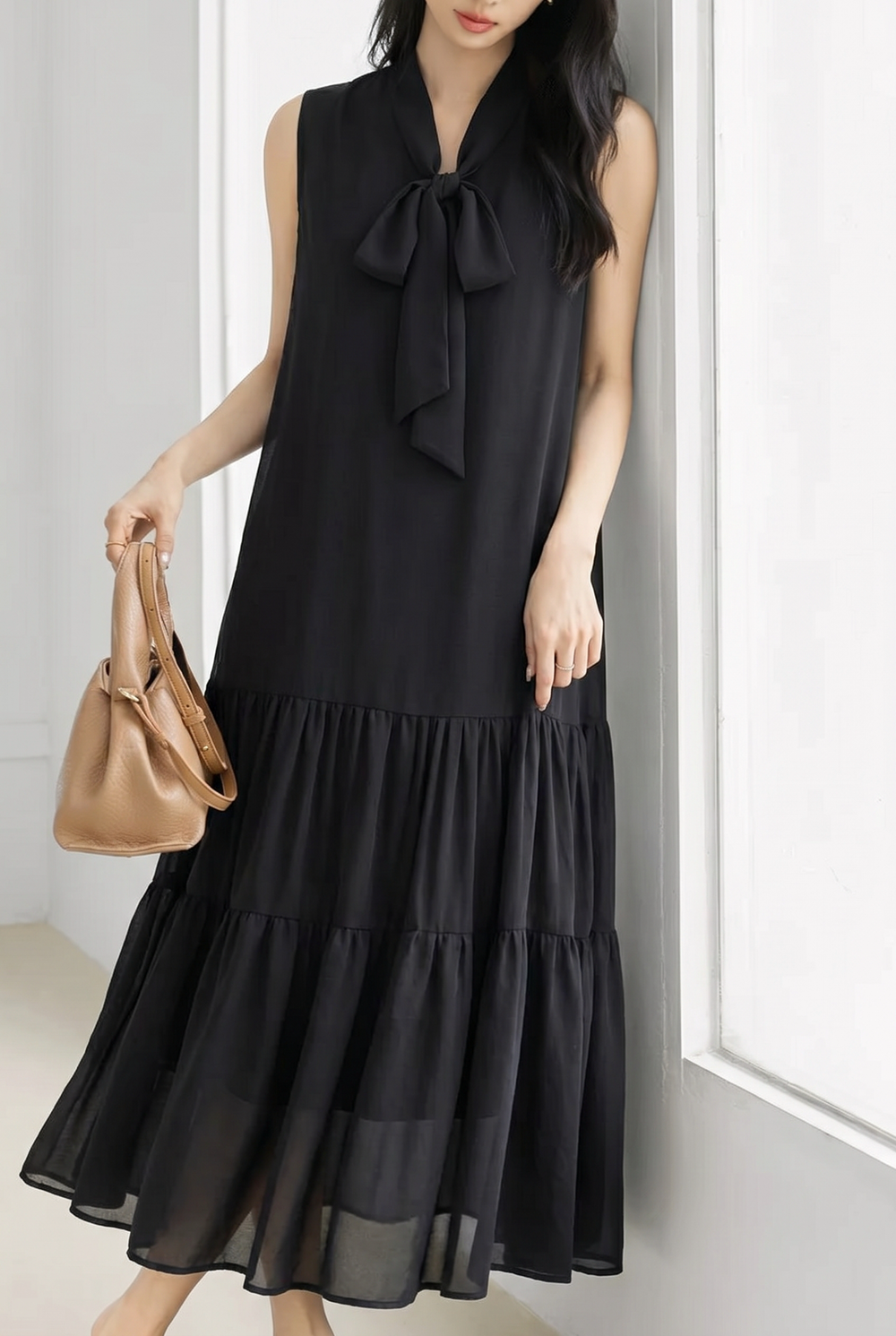 Elegant Ribbon Ruffled Double Layer Camisole Dress